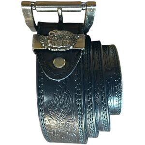 American Pride leather belt‎ 36 spread eagle embossed silver tone eagle buckle